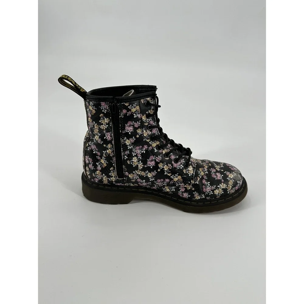 Dr Marten's Combat Boot Youth Girl Delaney‎ Black Flower Print Size US 3 UK 2